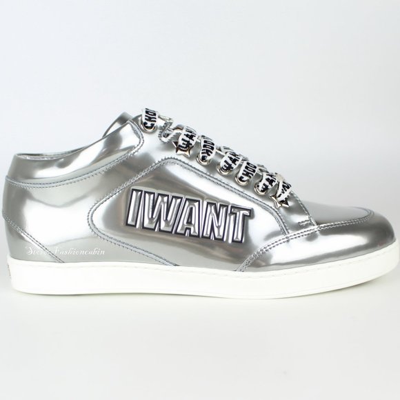 New JIMMY CHOO Miami Logo Metallic Leather Sneakers - Picture 3 of 12